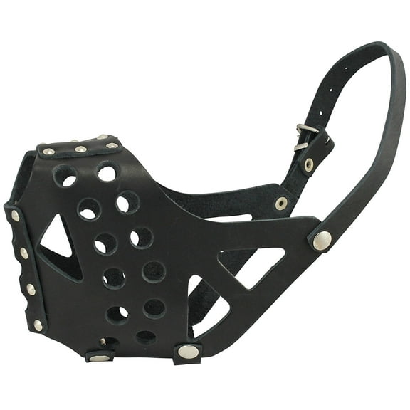 Real Leather Cage Basket Dog Muzzle - Pit Bull Black (Circumference 13', Snout Length 3.5')
