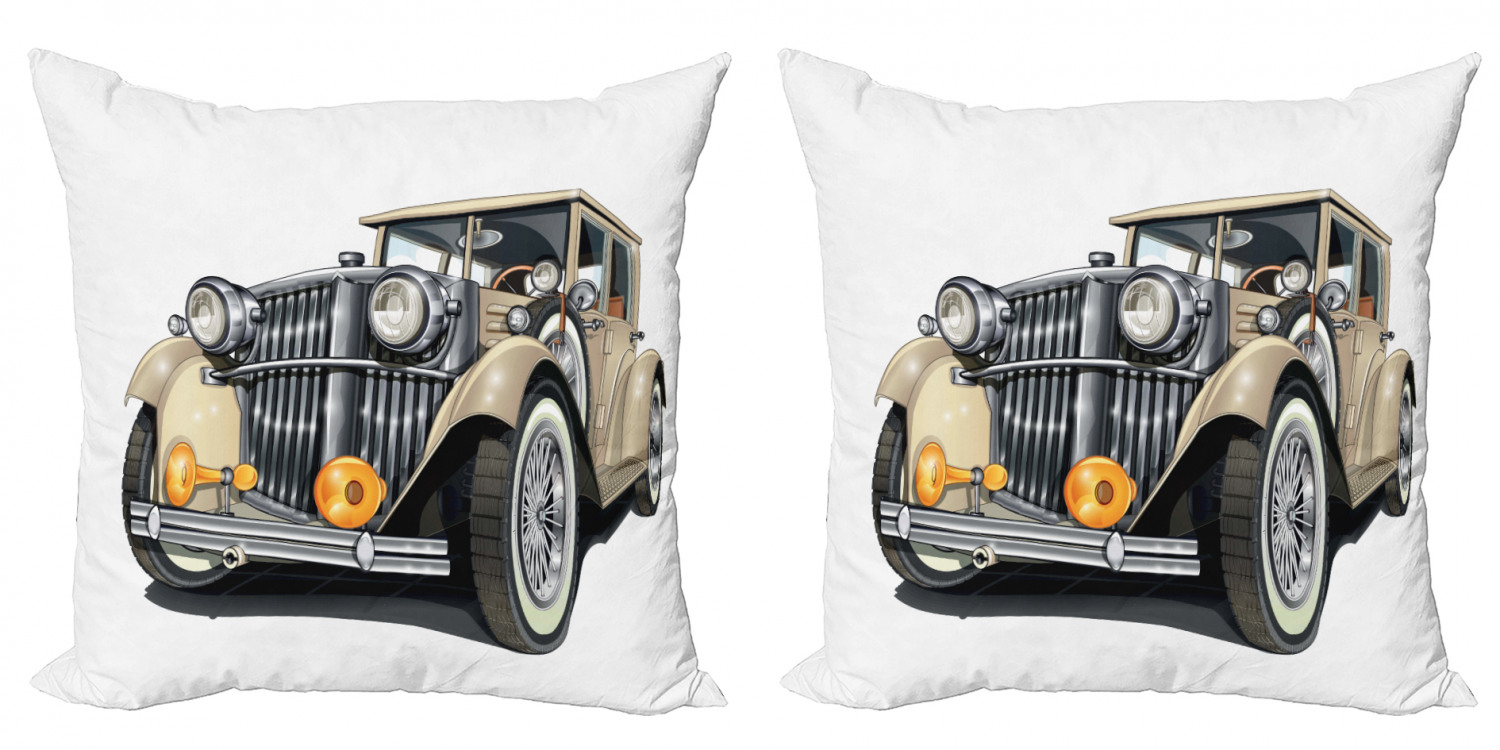 Cars Throw Pillow Cushion Cover Pack of 2, Vintage Vehicle Design Retro Car Hand Drawn Digital