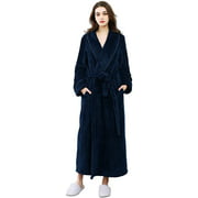 Artfasion Women Long Plush Robe Winter Warm Microfiber Flannel Fleece Bathrobe Housecoat