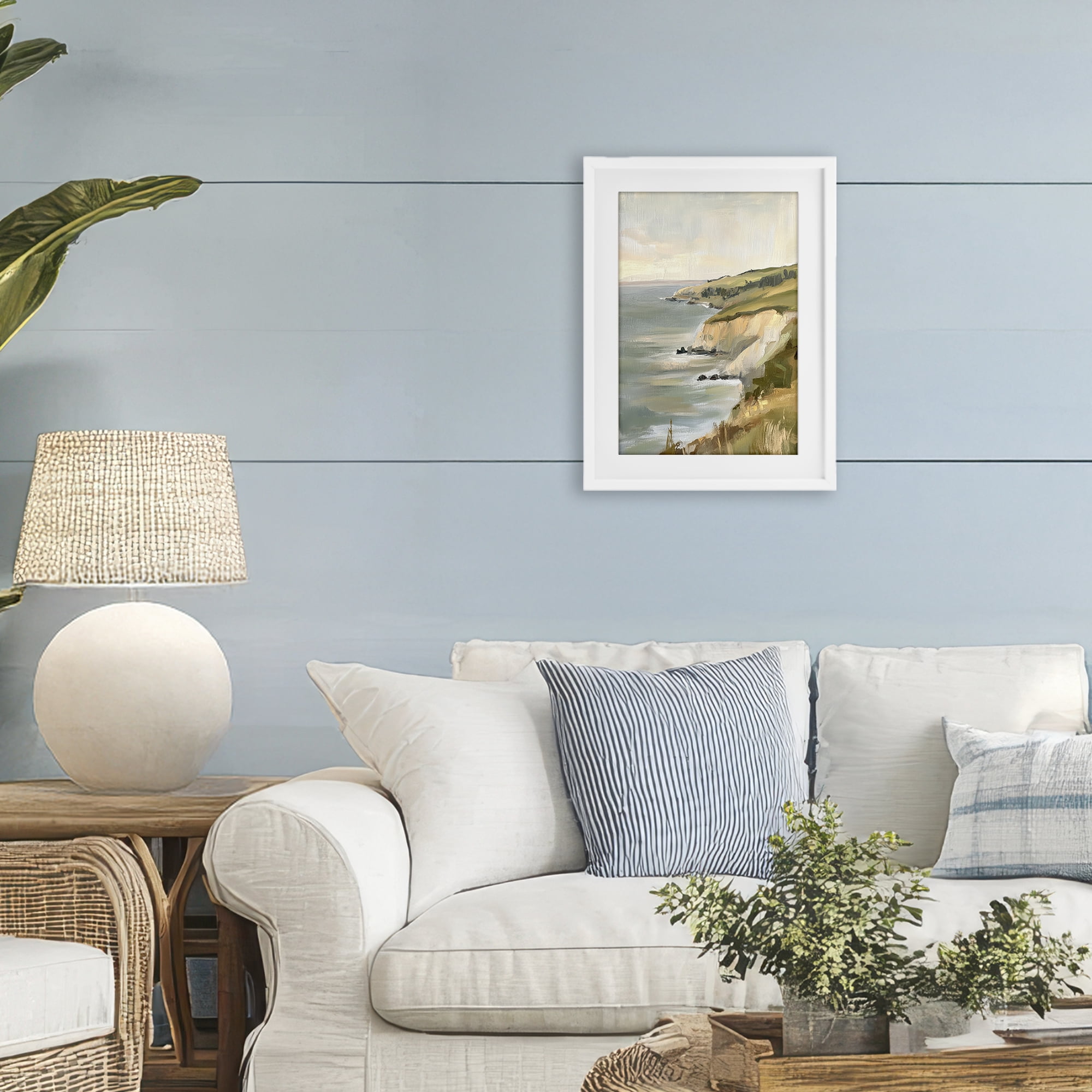 Stupell Industries Cliffs Off The Sea White Framed Print Under Glass, design by Petal Prints Design