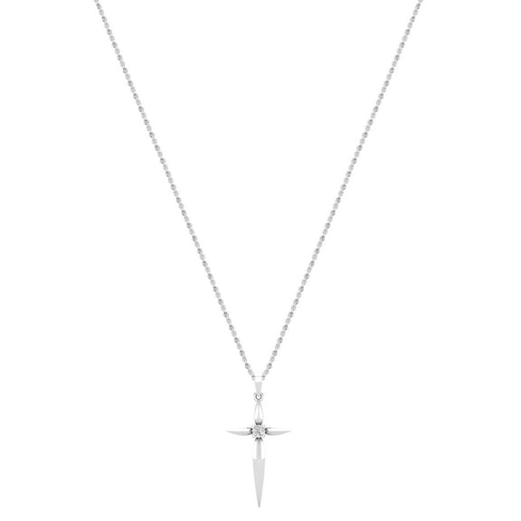 Dazzlingrock Collection Round White Diamond Solitaire Accent Cross Pendant with 18 inch Gold Chain for Women (0.11 ctw, Color I-J, Clarity I1-I2) in 18K White Gold