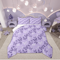 Manfei Teens Romantic Butterfly Full Size Comforter Sets, Black White Bedding Comforter Set, Fashion Flower Floral Reversible Bedding Sets, Breathable Home Decor, 3 Pieces