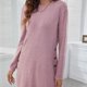 thumbnail image 4 of Vestidos de otoño para mujer con botones laterales y cuello redondo, vestido tipo túnica con vuelo, vestidos casuales (rosa), L, 4 of 6