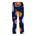 thumbnail image 2 of Mens Halloween Pajama Pants Bat Spider Web Drawstring Horror Sleep Pants Witch Hat Skeleton Wide Leg Spooky Pajama Pants, L, 2 of 6