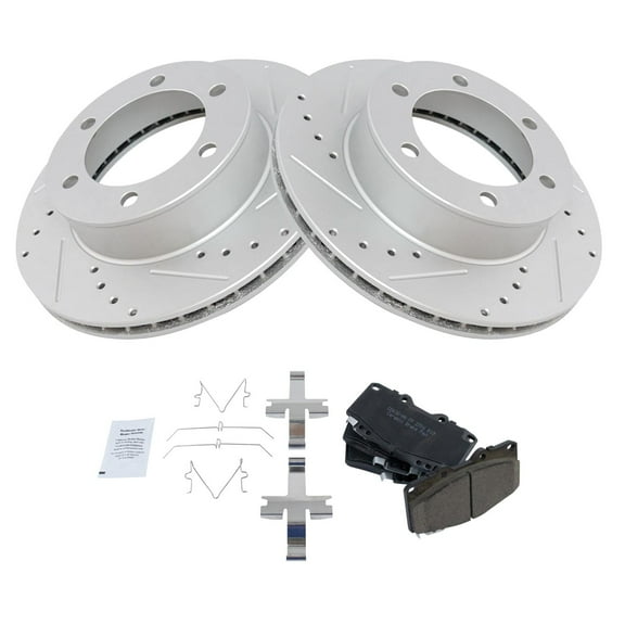 TRQ Front Performance Brake Pad & Rotor Kit Brake Pads Brake Rotors Set Ceramic Premium G-Coated Fits Select 2001-2002 Toyota 4Runner 1995-1998 Tacoma