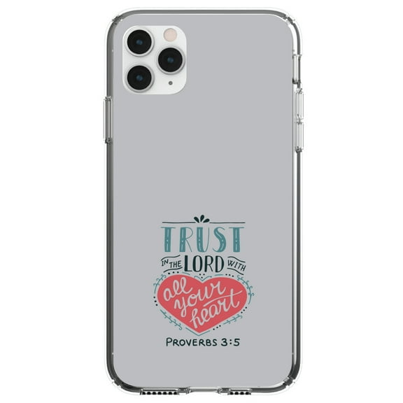 DistinctInk Clear Shockproof Hybrid Case for iPhone 11 (6.1" Screen) - TPU Bumper, Acrylic Back, Tempered Glass Screen Protector - Proverbs 3:5 - Trust In The Lord All Your Heart