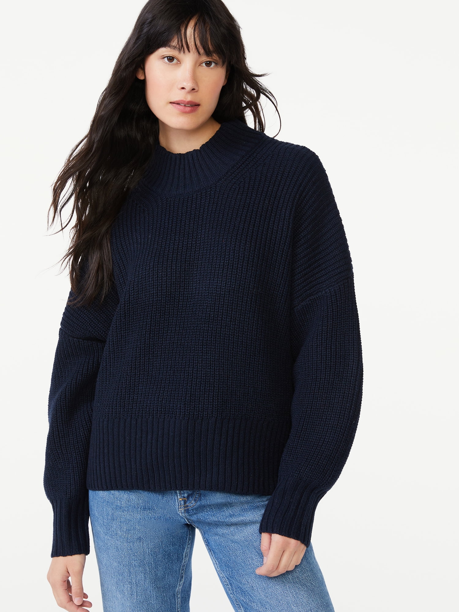 Free Assembly Women's Oversized Mock Neck Sweater - Walmart.com