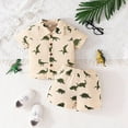 thumbnail image 3 of Hotiary Toddler Baby Boys Summer Outfits Dinosaur Print Lapel Collar Button down Short Sleeve Shirt Top + Elastic Waistband Shorts 2 Piece Sets Infant Clothes for 6 Months-3 Years, 3 of 5