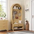 thumbnail image 3 of LSKTGA 70.86-inch Entryway Hall Tree, Farmhouse-Style Wooden Coat Rack Freestanding, Entryway Organizer with Four Hooks, Standing Shoe Rack With  for Hallways, Foyers, and Living Rooms, Natural, 3 of 8