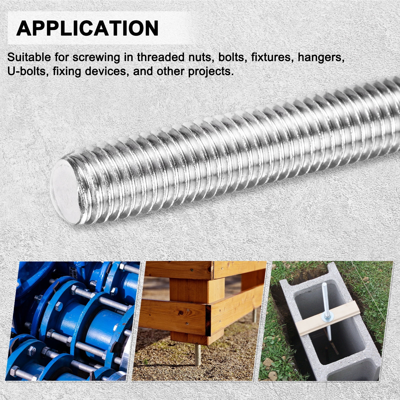Uxcell 5-Pack Fully Threaded Rod, M12x250mm 304 Stainless Steel Right Hand Thread Bar Studs