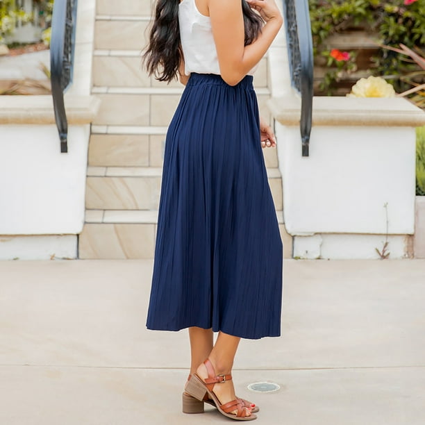 Falda larga plisada para mujer, falda larga informal con botones