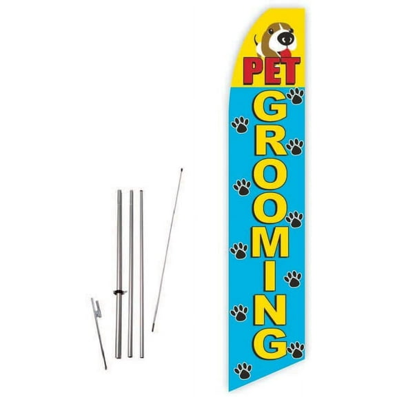 Pet Grooming Sky Blue Super Novo Feather Flag - Complete with 15ft Pole Set and Ground Spike