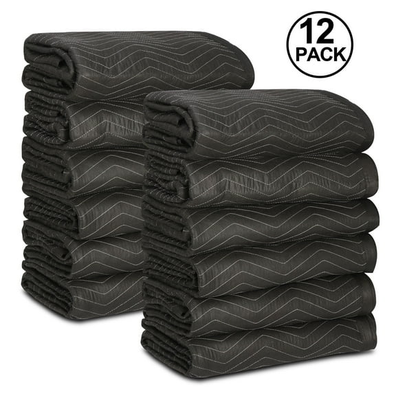 ZENSTYLE 12 Pack Moving Blankets 80" x 72" Pro Economy Black Shipping Furniture Pads