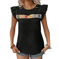 thumbnail image 1 of Blusa de Verano con Bordado Floral para Mujer, Cuello Redondo, Corta Negro XL, 1 of 10