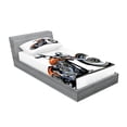 thumbnail image 2 of Ambesonne Cartoon Fitted Sheet & Pillow Sham Set, Motorbike Adventure, Twinxl, Orange Black, 2 of 2