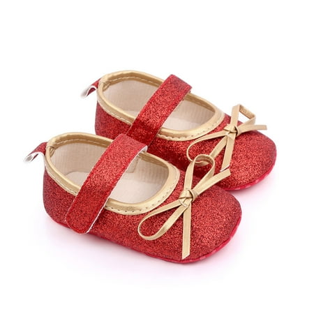 

〖CFXNMZGR〗Toddler Shoes Baby Girls Bowknot Fine Flash Shoe Soft First Walking Princess Shoe