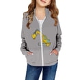 thumbnail image 1 of Veste à Capuche Imprimée Excavatrice pour Filles, Doublée, Zippée, pour Jouer en Extérieur et Usage Quotidien, Chaude et Confortable, Enfants de 3 à 12 Ans, 1 of 3