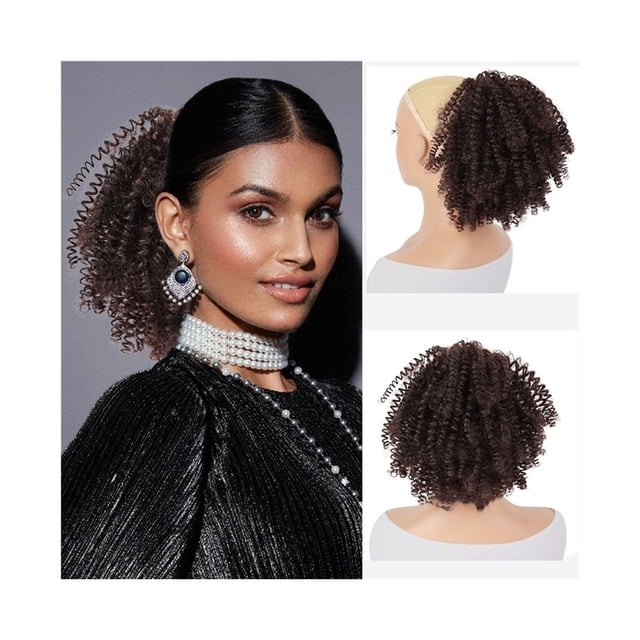 Chignon Afro Puff pour Femmes Noires, Postiche Synthétique Crépu avec Cordon de Serrage, Extension de Queue de Cheval