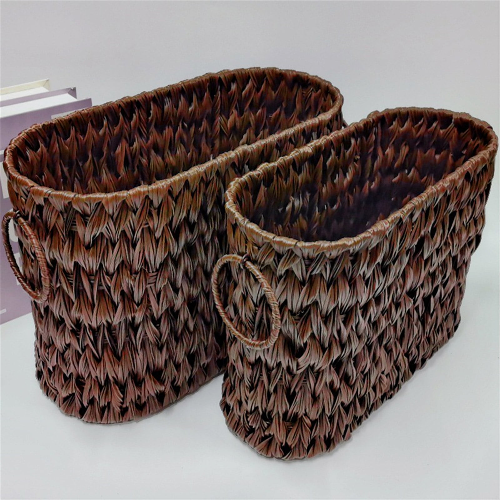 Elegant Wicker Toilet Paper Storage Basket with Lid Narrow Bathroom Organizers for 6 to 9 Rollsl Portable for Closet