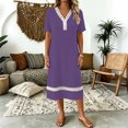 thumbnail image 4 of QUNYINEY Lace Womens Summer Dresses Midi Short Sleeve Casual A Line Dress Loose Fit Solid Vacation V Neck Beach Dresses, 4 of 8