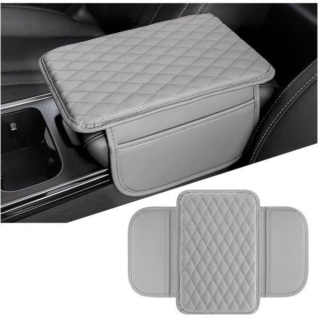 Yazoeia Car Center Console Cover, Leather Vehicle Car Armrest Protector Cushion with 2 Side Storage Pockets, Comfortable Auto Interior Decorative Accessories, Universal for SUV, Truck, CJC912-116095