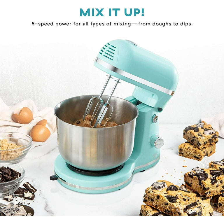 Dash Stand Mixer (Electric Mixer for Everyday Use): 6 Speed Stand Mixer  with 3 qt Stainless Steel Mixing Bowl, Dough Hooks & Mixer Beaters for