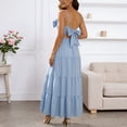 thumbnail image 5 of Gyujnb Thin Spaghetti V Neck Strap Maxi Dress All Over Ditsy Floral Print Lace Up Back Tie Fitted Bodycon Cut Elegant Gown for Maternity Photoshoot,XS, 5 of 7