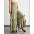 thumbnail image 4 of High-Waist Wide-Leg Linen Trousers with Tassel-Hem, 4 of 6