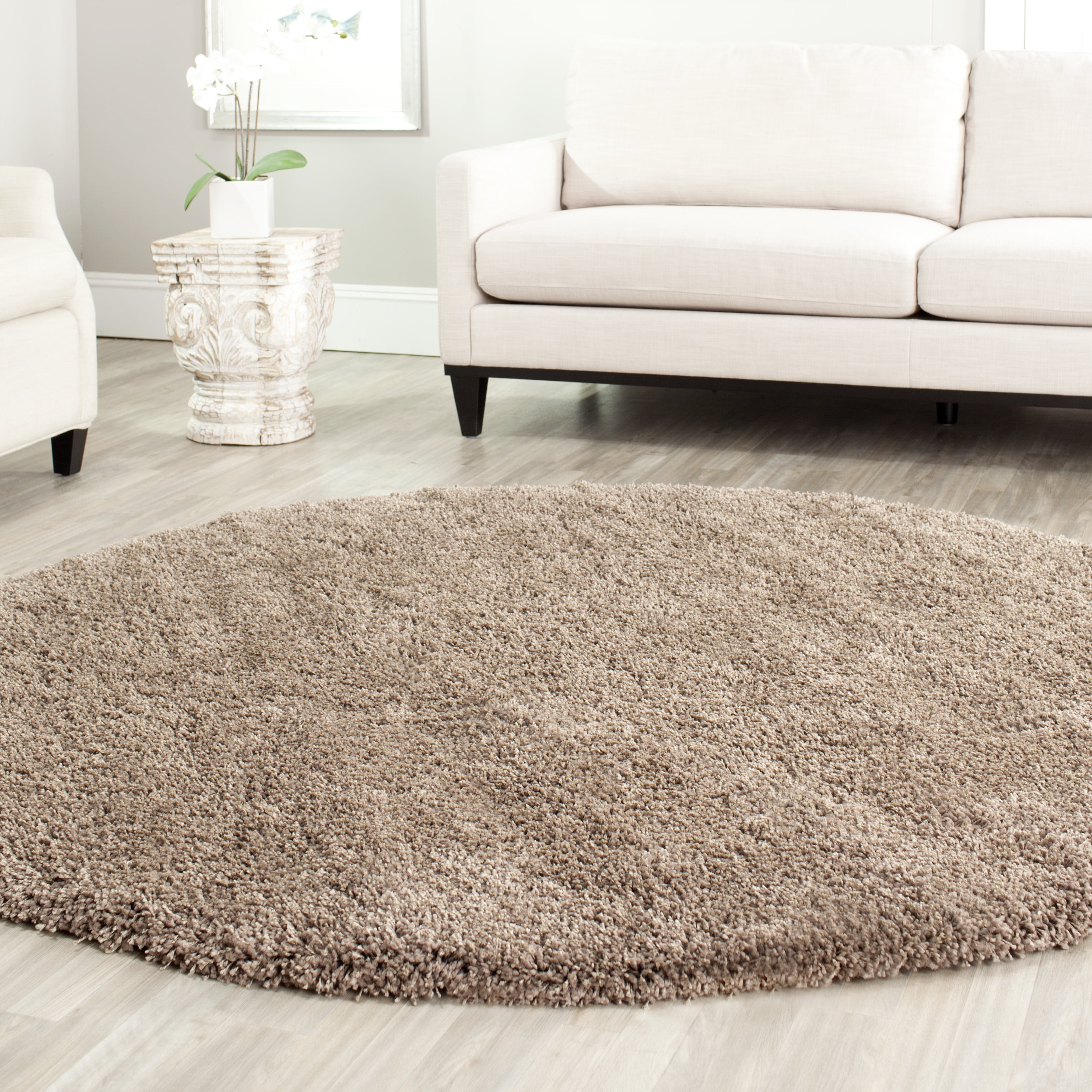 SAFAVIEH California Solid Plush Shag Area Rug, Taupe, 4' x 4' Round