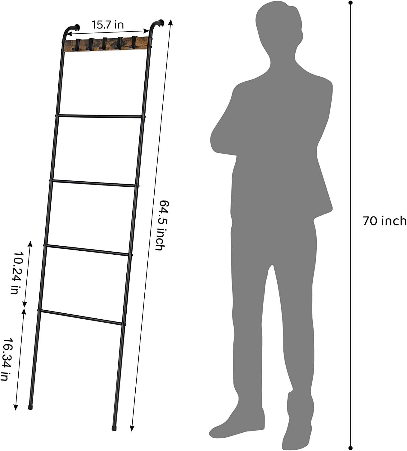 Towel Blanket Ladder Metal w/ Hooks 5 Tier WallLeaning for Living Room