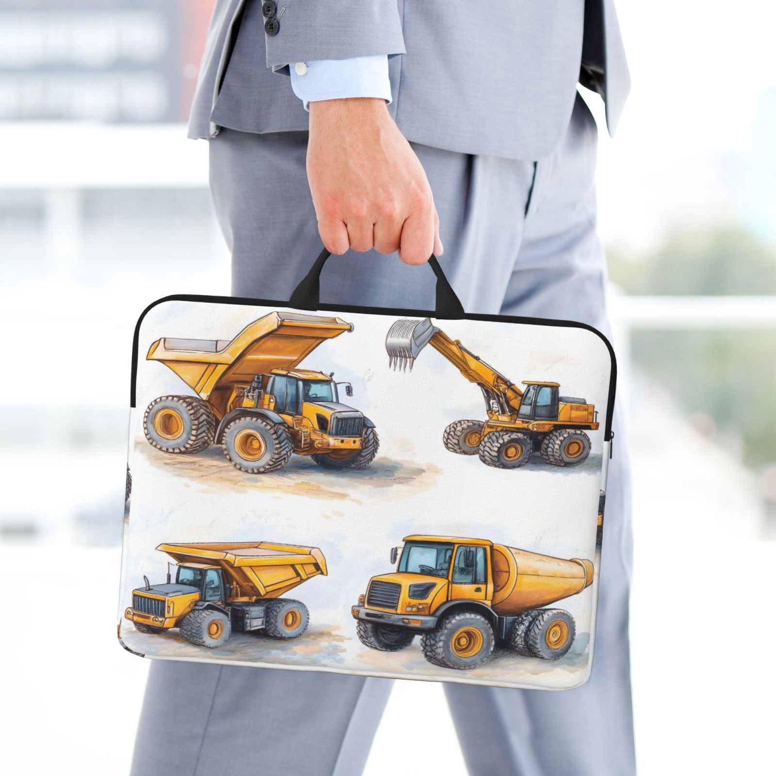 Laptop Sleeve Bag For Women Men 14inch Waterproof Durable Protective Computer Carrying Cover Handle Laptop Case Bag Construction Vehicles