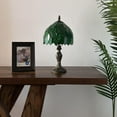 thumbnail image 3 of Tiffany Mini Table Lamp Green Stained Glass Green Leaves Pull Chain Switch LED Bulb Included for Living Room Bedroom Bedside 8" D*8" W*15" H, 3 of 5