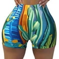 thumbnail image 2 of Easygdp Bright Paper Cactus Scene Yoga Shorts with Pockets for Women,Women's Biker Shorts Workout Gym Running Volleyball,Tummy Control-Medium, 2 of 8