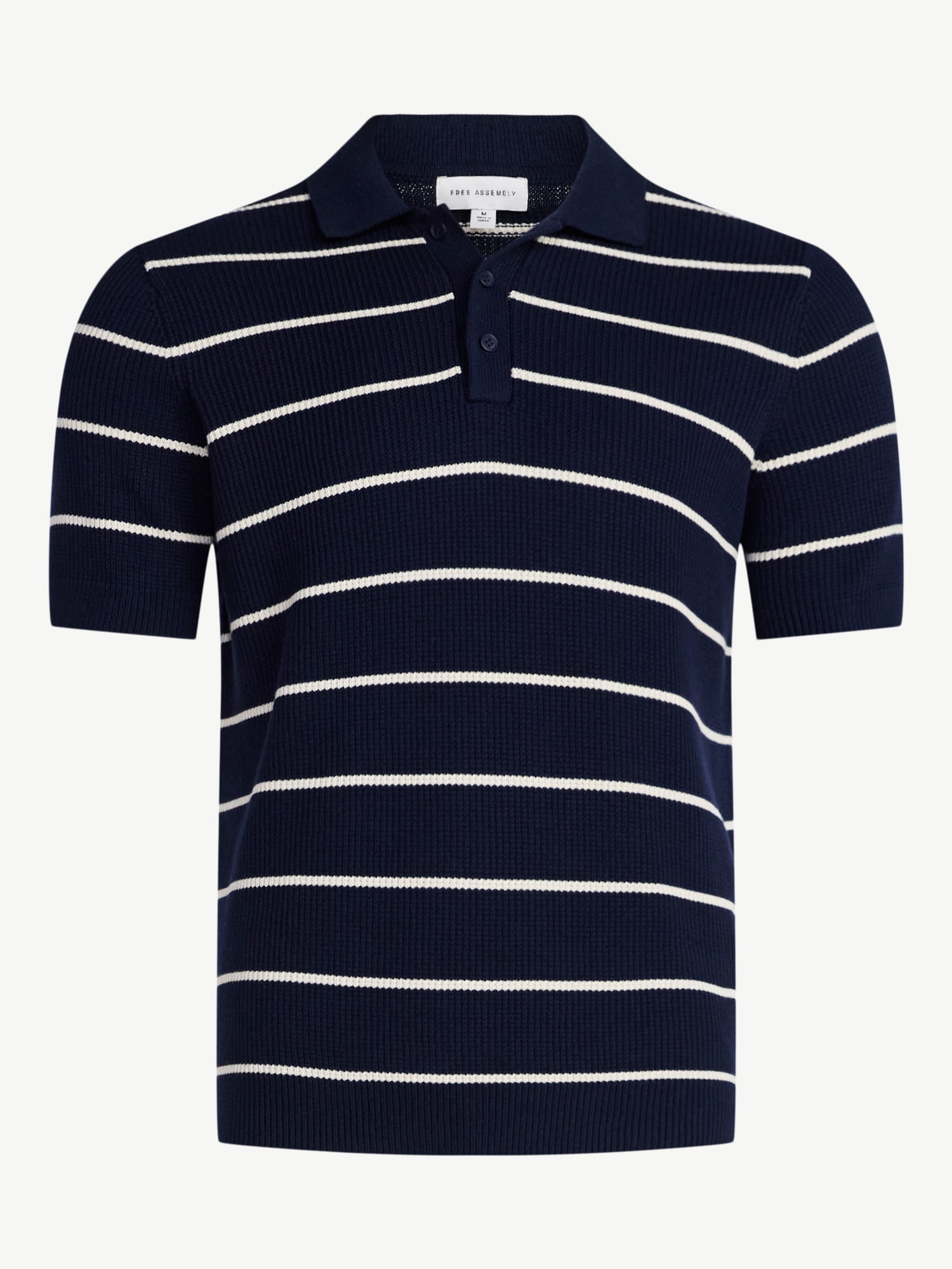 Free Assembly Men's Textured Stripe Polo Sweater with Short Sleeves, Sizes S-3XL