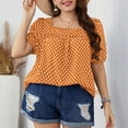 thumbnail image 5 of Jewelreauty Women Plus Size Polka Dot Tops Puff Short Sleeve Square Neck Chiffon Blouses Casual Tunic Tee (XL, Yellow), 5 of 8