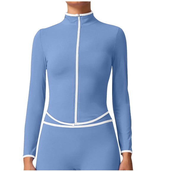 cfhntfmh Women's Full Zip Workout Jackets Long Sleeve Crop Athletic Tops Runing Slim Fit Athletic Outfits Women Fall Clothes