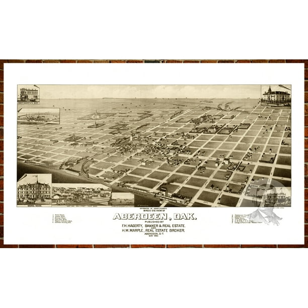 Ted S Vintage Art Map Of Aberdeen Sd 1883 Old South Dakota Decor