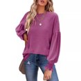 thumbnail image 4 of Women's Top Long Version Round Neck Ruffled Lantern Sleeve T-Shirt Blouse European and American Style Autumn Winter New, 4 of 11