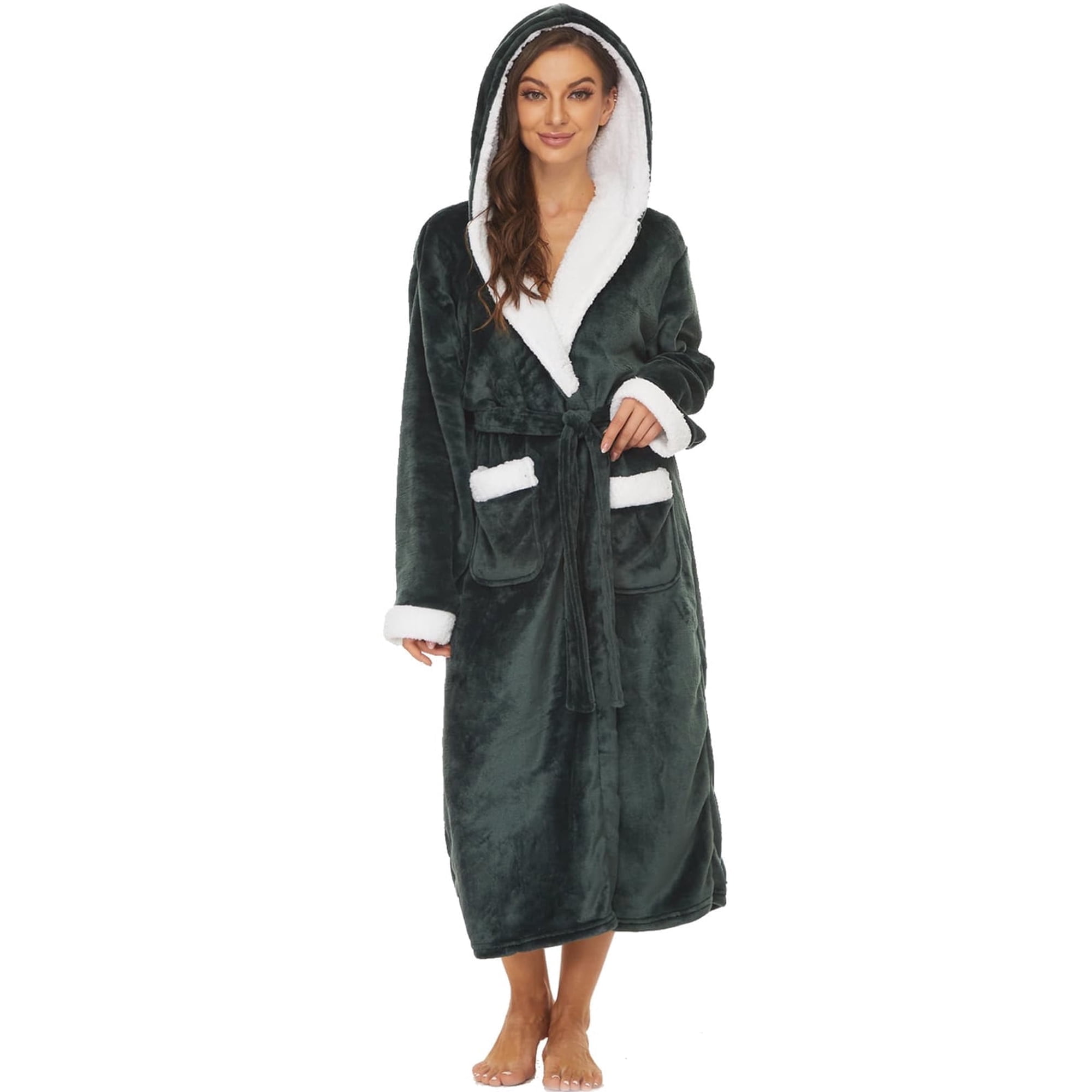 Rosa Junio Plush Robes for Women, Fleece Fuzzy Womens Robe Long, Soft Warm Women's Bathrobe with Hood for Bath Spa Shower House