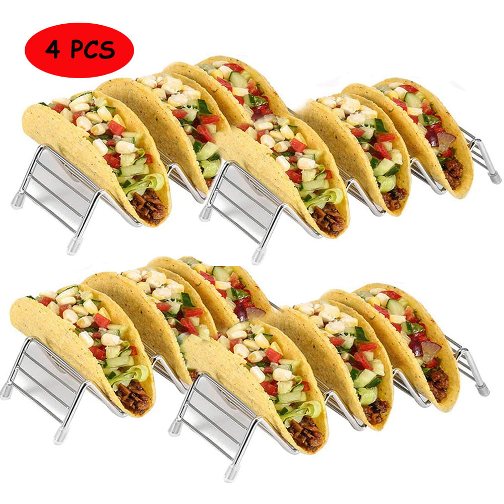 Can Go From Oven to Table to Dishwasher-Great For Hot Dogs Too Premium Stainless Steel Taco Holder Stand by Fine Elements-Set of 2 or 4 Keeps Tacos Upright-Restaurant Grade Stainless Steel 
