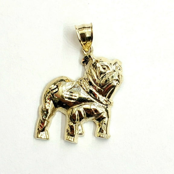 10k yellow Gold bulldog full body Pendant charm diamond cut fine jewelry 3.6g
