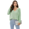 thumbnail image 3 of Baywell Women's Crew Neck Knitted Henley Tops Casual Long Sleeve Pullover Sweater Blouses Green US 12, 3 of 9