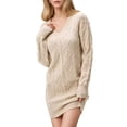 thumbnail image 1 of Vestido Tipo Suéter con Cuello en V para Mujer, Estilo Suéter Tipo Túnica Holgado Informal de Larga con Punto y Larga para Otoño. Albaricoque M, 1 of 7