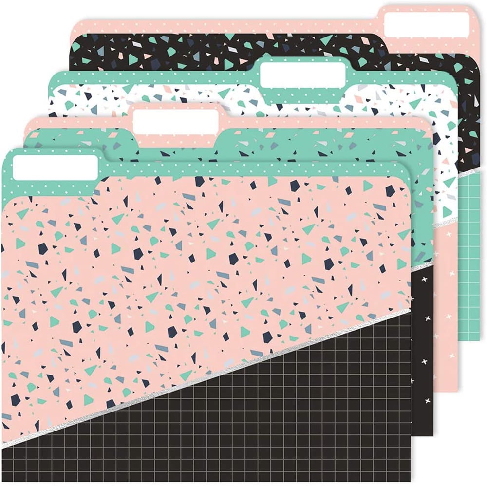 JAM File Folders, Pink and Green Confetti Pattern, 11.5 x 9, 4/pack