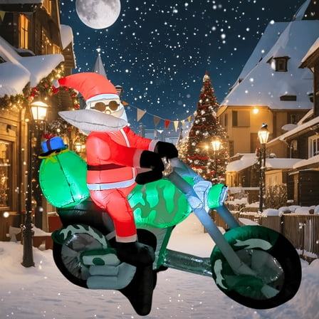 6FT Christmas Inflatable Santa Claus with Motorcycle Outdoor Decoration