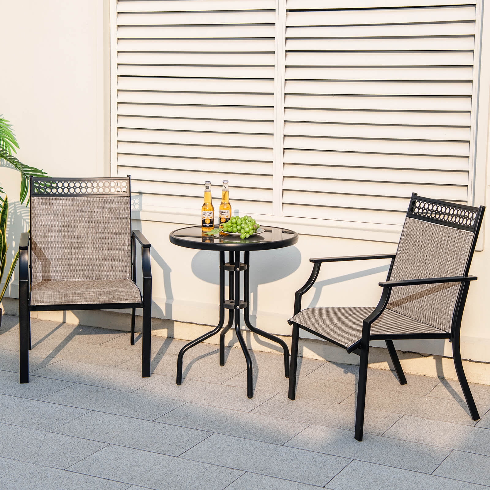 Costway Patio Chairs Set of 2 with All Weather Breathable Fabric High Backrest Coffee