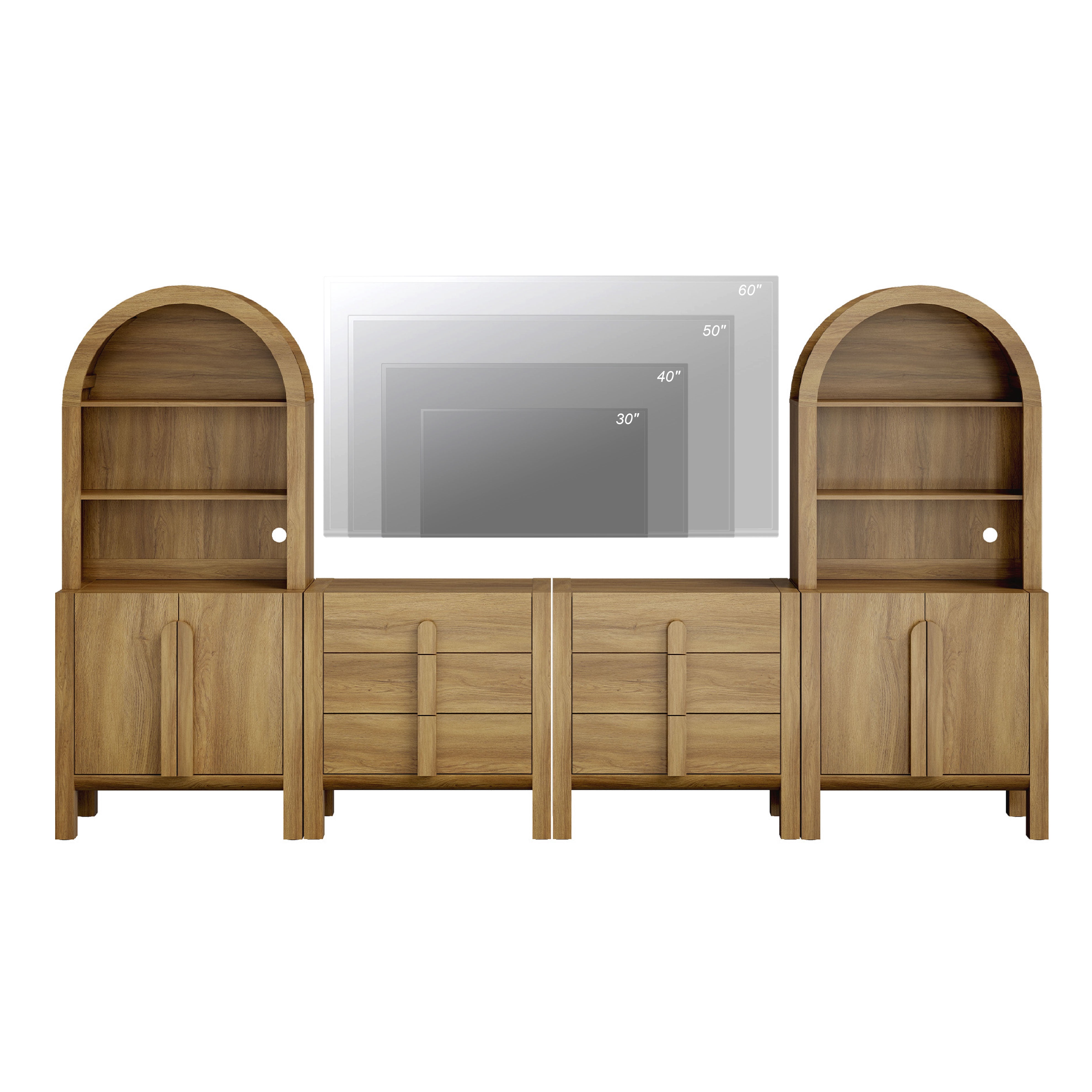 126"W Large Kitchen Hutch Sideboard Buffet Cabinet, Arched Pantry Storage Cabinet with 4 Wood Doors, 6 Drawers And 10 Tier Shelves