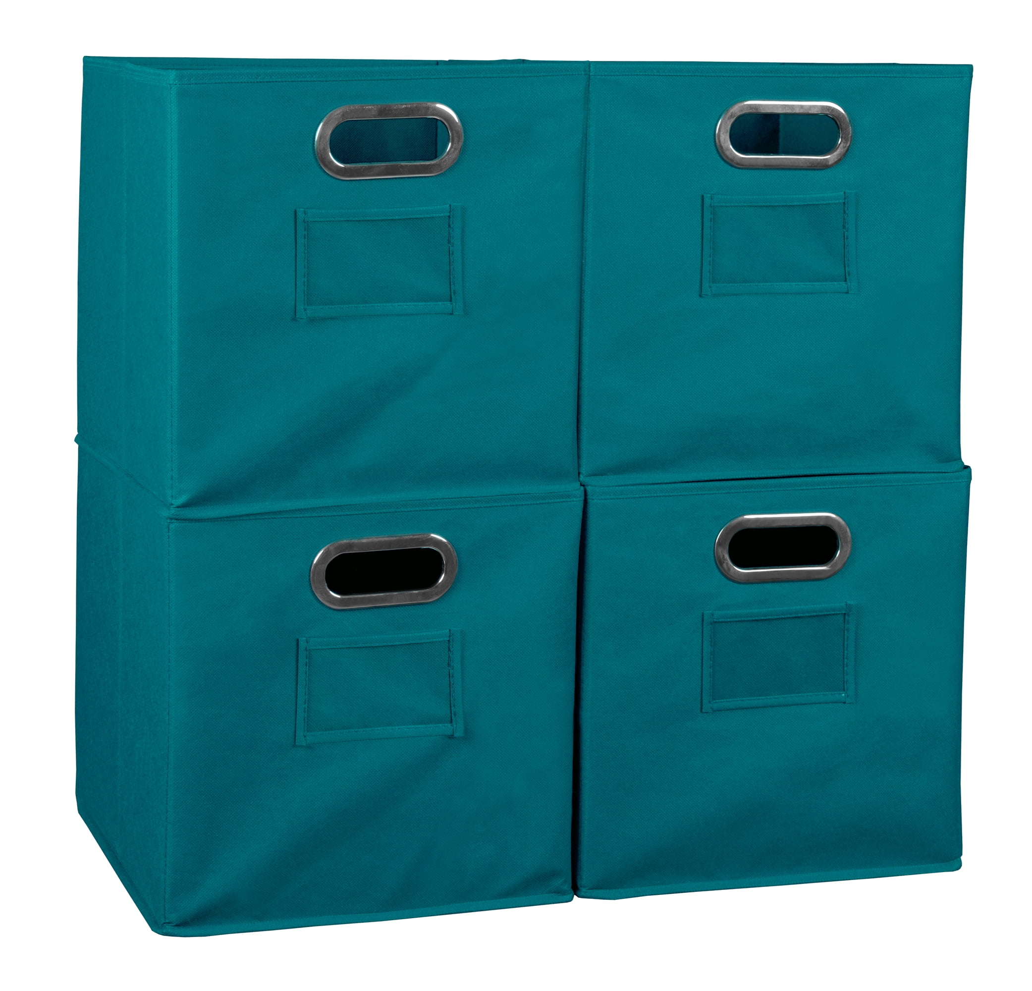 Collapsible Home Storage Set of 4 Foldable Fabric Storage Bins- Teal ...