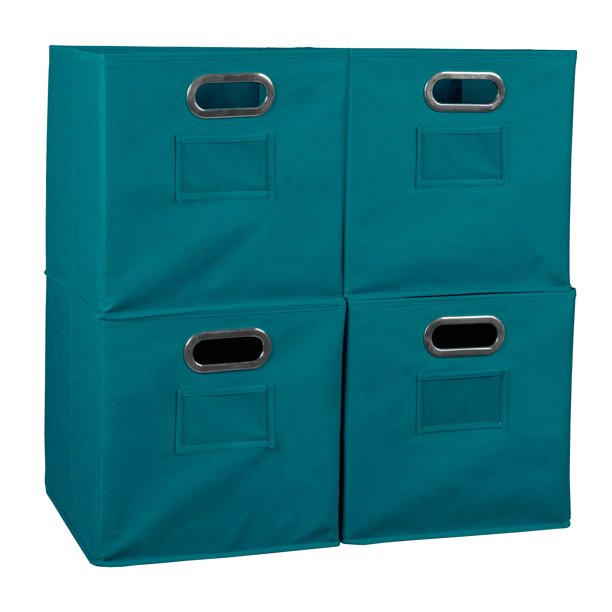 Collapsible Home Storage Set of 4 Foldable Fabric Storage Bins Teal