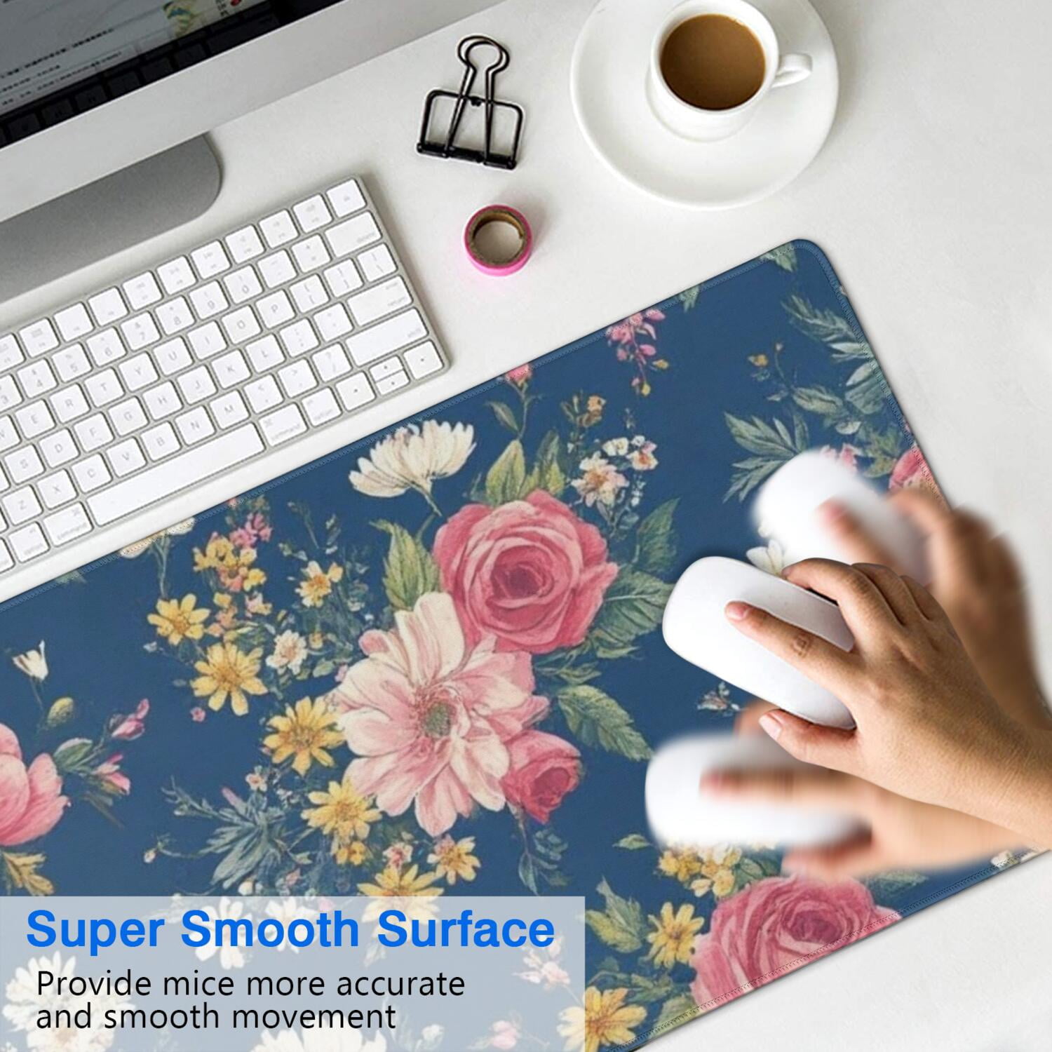 Long Mouse Pads for Desk,Pioneer Flower Floral Print Pattern Desk Mats on Top Of Desks, Desk Mouse Pad Extra Large with 3mm Non-Slip Base and Stitched Edge for Gaming,Office,Work,Home 35.4"x15.7"